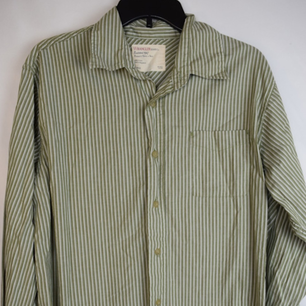 Wrangler Men’s Western Style Green Striped LS Shirt Size L
